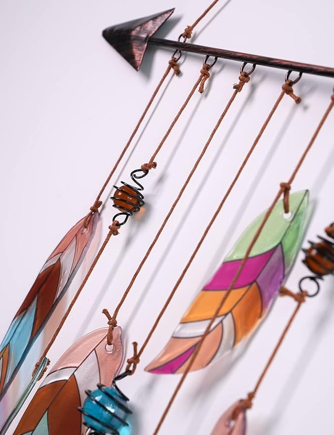SEINHIJO Metal Arrow Wind Chimes Sandblasted Glass Decor Wall Art Memorial Gift for Outdoor Indoor Mom19.3 Inch