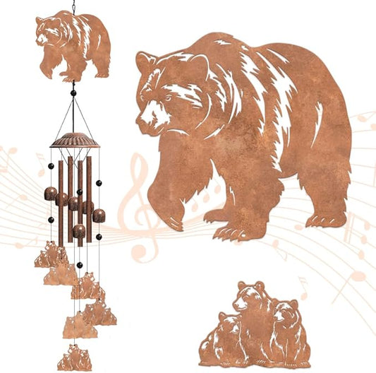OLYCRAFT Bear Metal Wind Chimes Outdoors Wind Chime Sympathy Memorial Windchime Outdoors Sympathy Windbell Memorial Presents Hanging Windbell for Patio Backyard Home Garden Yard Wedding Decor-30 Inch