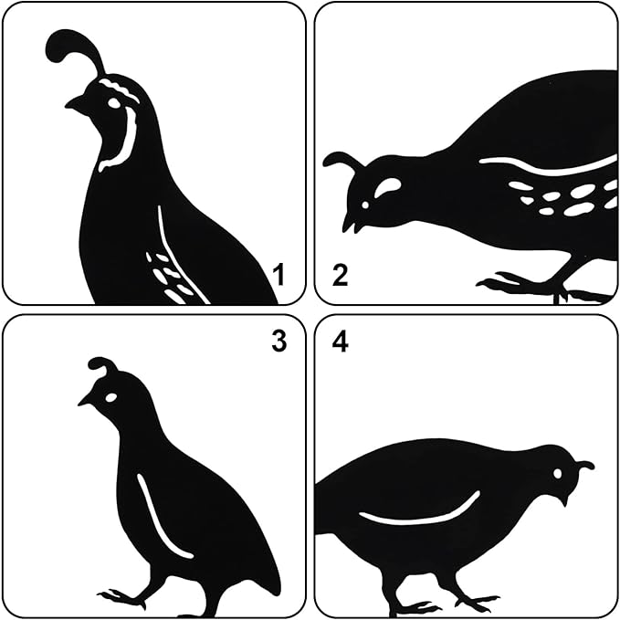 COHEALI 4Pcs Iron Cast Animal Stake Statue Rustic Quail Quail Family Yard Black Metal Quail Art Garden Birds Statue Lawn Backyard Decor