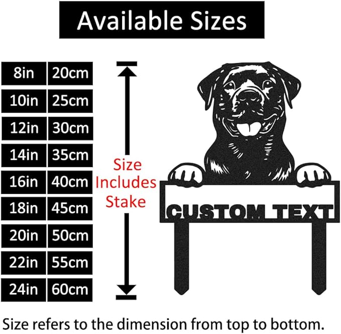 Custom Rottweiler Dog Garden Sign with Stakes, Persnalized Funny Dogs Yard Stake Metal Welcome Sign for Outdoor, Customized Patio Lawn Art Dog House Name Plaque Gardening Signs for Pet