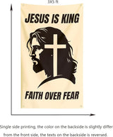 Jesus Is King Faith Over Fear Cool Inspirational Flags Motivational Religious Christian Flags Banner 3x5 FT Room Guys Girls College Dorm Bedroom Church Wall Hangings Beige