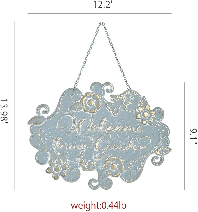 All Chic Welcome to My Garden Sign Hanging Yard Sign for Garden Decor Rustic Farmhouse Backyard Outdoor Wall Decor(Blue)