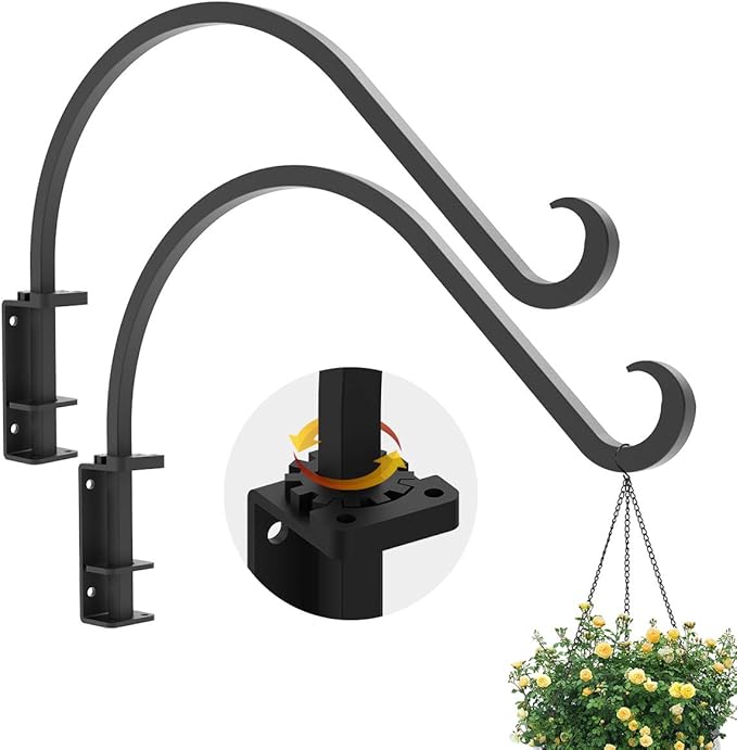 Foozet Swivel Plant Hanger for Hanging Plant, Plant Hanging Holder,Heavy Duty Black Iron Plant Hanger Brackets for Hanging Planters and Flowers Baskets Planter Outdoor (2 Pcs-12 Inches)