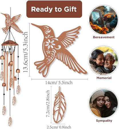 ORIGACH Hummingbirds and Feather Wind Chimes Metal Wind Chimes for Outside Gifts for Women Mom Grandma Deep Tone Suitable for Outdoor, Indoor, Balcony, Garden, Courtyard, Porch, 30-Inch Long