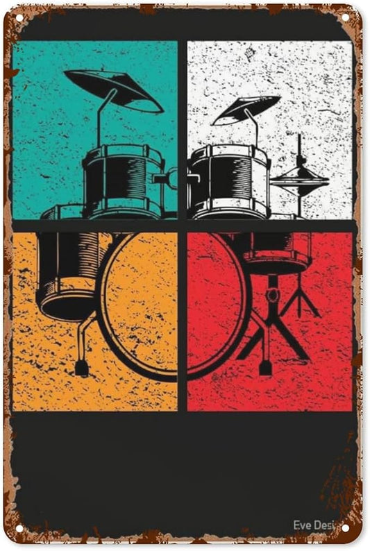 Vintage Tin Metal Funny Wall Decor Signs Drummer Coffee for Home,Garden,Patio,Office,Kitchen,8x12 Inches Retro Room Decorations