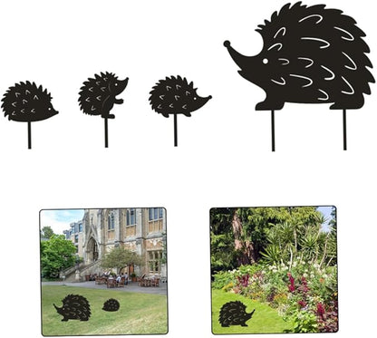 Hedgehog Wrought Iron Garden Stake Standing Metal Backyard Statue Animal Hollow Yard Ornament
