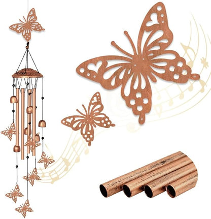 INFUNLY 7PCS Butterflies Wind Chimes for Outside 5.5"×5.4" Butterfly Metal Windchime Aluminum Tube Wind Chime with Little Bell Tubes Memorial Wind Bell for Yard Garden Decor Housewarming Birthday Gift
