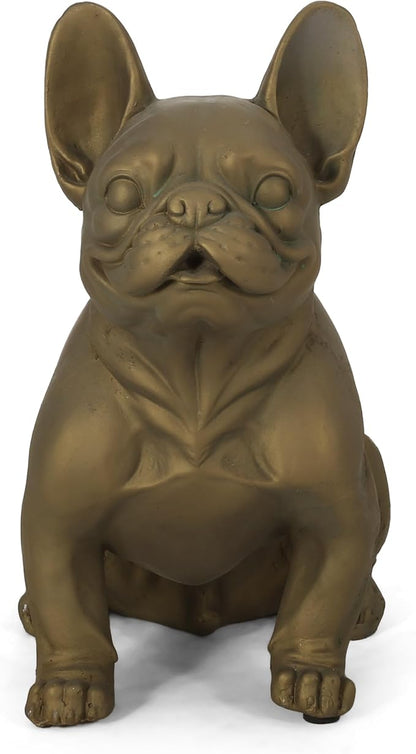 Merax French Bulldog Garden Statue - Outdoor Cast Stone Decor, Rustic Gold Finish, Weather-Resistant Patio or Yard Art, No Assembly Required