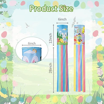 2Pack 40 Inch Spring Easter Windsock, Bunny Outdoor Holiday Windsock Flags Decorations for Yard Garden Home Party Hanging Decor