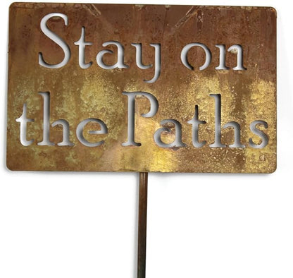 Classic Metal Garden Markers Clearance Items 20 to 33 Inches Tall (Stay on the Paths, Naturally Rusted)