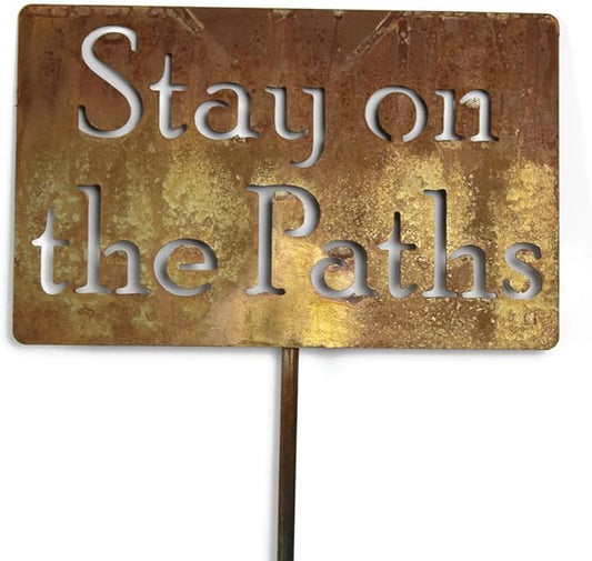 Classic Metal Garden Markers Clearance Items 20 to 33 Inches Tall (Stay on the Paths, Naturally Rusted)