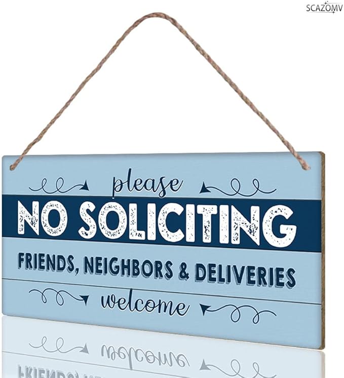 SCAZOMV Please No Soliciting Friends Neighbors Deliveries Welcome Thank You Funny Rustic Wood Front Door Sign Vintage Outdoor Wall Art Hanging Plaque Porch Yard Home Farmhouse Decor 10''x 5''