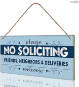 SCAZOMV Please No Soliciting Friends Neighbors Deliveries Welcome Thank You Funny Rustic Wood Front Door Sign Vintage Outdoor Wall Art Hanging Plaque Porch Yard Home Farmhouse Decor 10''x 5''
