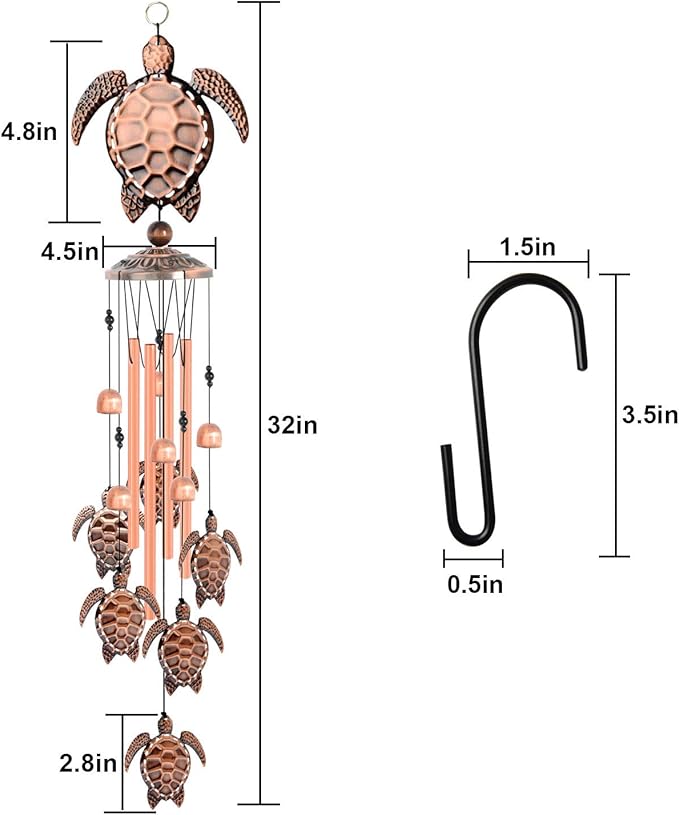 Sea Turtle Wind Chimes, Gifts for Mom Grandma Women, Outdoor Garden Patio Decor, with S Hook Indoor Outdoor Turtles Wind Chime for Outside, Turtles Gifts