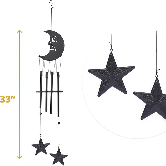 Dawhud Direct 24-inch Moon and Stars Wind Chimes for Outdoor Decoration - Unique Garden Decor for Women, Mom, Grandma, Unisex