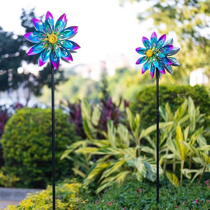 360° Metal Wind Spinner Outdoor,13" Kinetic Wind Sculptures for Yard and Garden with Metal Stak,Large Waterproof Pinwheels Gift for Women, Mom, Grandama