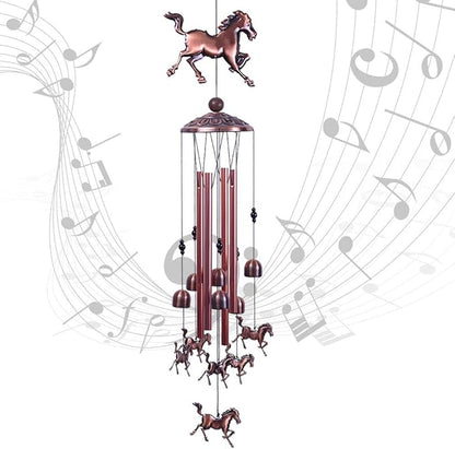 Horse Wind Chimes Decor- 37 Inch Pure Hand-Made Waterproof Metal Musical Wind Bells with 4 Aluminum Tubes 6 Bells Mobile Wind Catcher Romantic Wind Chime for Home, Festival, Indoor/Outdoor Decoration