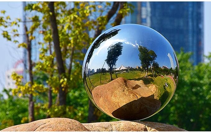 8 inch Diameter Gazing Ball,Silver Stainless Steel Polished Reflective Smooth Garden Sphere Globe Mirror,Colorful and Shiny Addition to Any Garden or Home