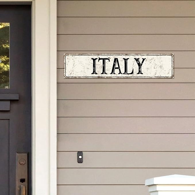 Madcolitote Vintage Country Italy Wood Sign Italy Street Signs Customized Rustic Wooden Wall Art Farmhouse Wall Decor Kitchen Wall Hanger Retro Decoration Sign Housewarming Gift 4x18in