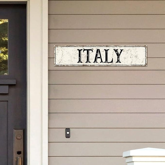 Madcolitote Vintage Country Italy Wood Sign Italy Street Signs Customized Rustic Wooden Wall Art Farmhouse Wall Decor Kitchen Wall Hanger Retro Decoration Sign Housewarming Gift 4x18in
