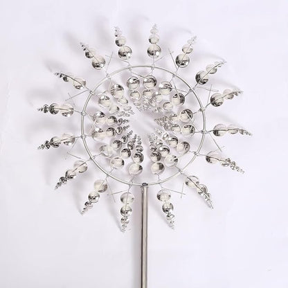 Magical 3D Wind Spinners Outdoor, 360° Metal Windmills for Yard Garden, 12.6 inches Wind Powered Wind Catchers Sculptures and Spinners for Yard Garden Patio Decoration(Colorful) (Silver)