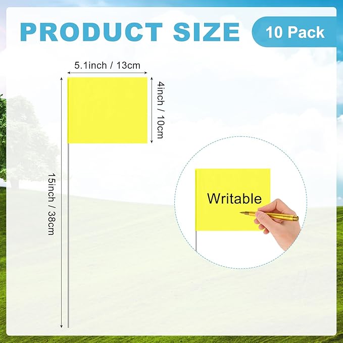 M METERXITY 10-Pack Blank Marking Flags, 15x5.1x4 Inch Waterproof Yard Flags Marking for Lawn/Garden/Irrigation/Landscape/Sprinkler/Survey/Dog Training/DIY [Yellow]