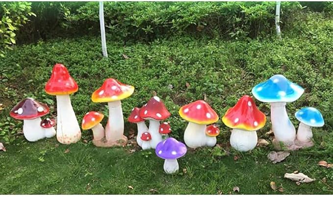 Garden Statue Animal Sculpture Outdoor Decor Gift Garden Crafts Ornaments Statues Mushroom Outdoor Decor Sculptures Patio Yard Hand-Painted Accessories Front Porch Lawn Figure(Red C,36x28x40cm)