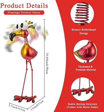 19’’ Pink Flamingo Garden Statue - Weather Resistant Metal Bird Yard Art, Outdoor Lawn Decor Ornament, Unique Gift for Gardening Enthusiasts
