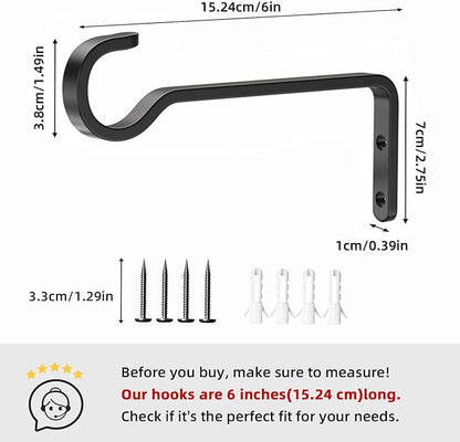 saffruff Heavy Duty Plant Hooks for Wall: 6-Inch 2 Pack Plant Hangers Outdoor, Hold 35lb, Bird Feeder Hanger for Outside, Iron Planter Brackets for Hanging Baskets, Wind Chime, Lantern, Metal - Black