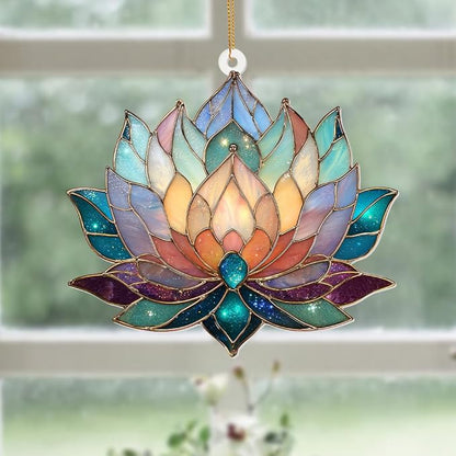 Lotus Stained Glass Acrylic Ornament – Colorful Lotus Flower Suncatcher for Windows, Christmas 2025 Ornament, Holiday & Spiritual Home Décor, Unique Handmade Gift(Sun-24)