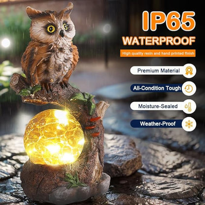 Solar Garden Outdoor Statues, Owl Garden Statue with Solar Glass Ball Light Lantern Outdoor Decor, for Lawn,Yard, Unique Housewarming Gift for Women Mother Mom