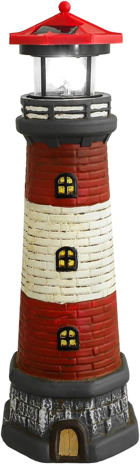 Solar Rotating Lighthouse Outdoor Lantern Garden Decor Resin Street Light - Red