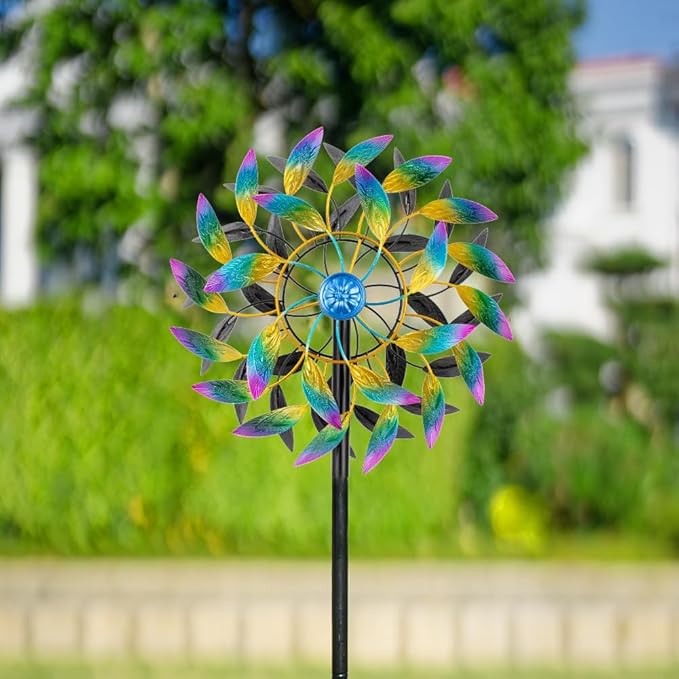 DREAMSOUL 360° Wind Spinners Outdoor, 13" Dia Wind Spinner with Metal Stake, Kinetic Two Way Spinner for Yard Garden Outdoor Decor