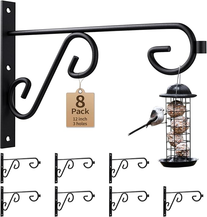Plant Hanger Bulk,12Inch 8Pack Metal Wall Hook,Anti-Rust Indoor Outdoor Wall Hangers for Bird Feeders, Planters, Lanterns, Wind Chimes,Doorplate., Black