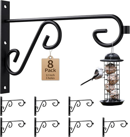 Plant Hanger Bulk,12Inch 8Pack Metal Wall Hook,Anti-Rust Indoor Outdoor Wall Hangers for Bird Feeders, Planters, Lanterns, Wind Chimes,Doorplate., Black