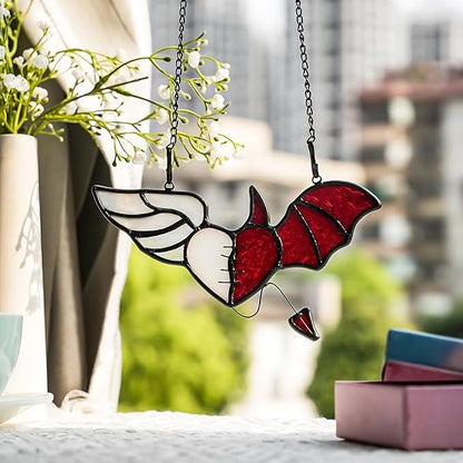 BOXCASA Angel and Devil Wings Decor Stained Glass Suncatcher for Window,Heart-Shaped Stained Glass Window Hangings,Angel Gifts for Women,Heart for Thanksgiving Gift