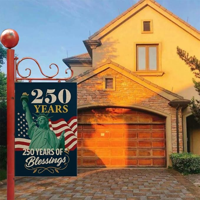 ZXvZYT 250 Years America Blessings Garden Flag,Statue of Liberty Design,USA 250th Anniversary Patriotic Design Flags Banner Double Sided Flax Outdoor Yard Decorative(12"x 18")