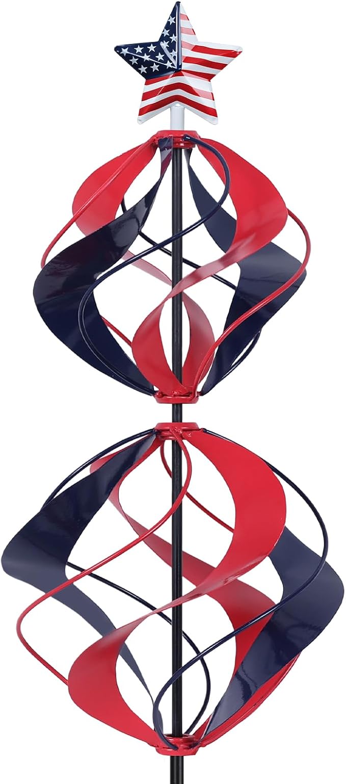 hogardeck 4th of July Wind Spinners Outdoor, Metal Kinetic Wind Spinner with Heavy-Duty Stakes for Memorial Day Decorations, 360° Rotating Double Layers Wind Sculptures for Outside Garden Lawn Decor