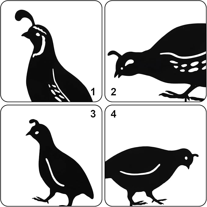 SEWACC 4pcs Iron Cast Animal Stake Statue Outdoor Quail Family Yard Decor Black Metal Quail Art Garden Quail Decor Bird Statue Lawn Backyard Outdoor Decoration