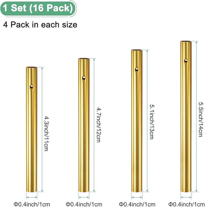 M METERXITY 16-Pack Wind Chime Tubes, 4 Sizes Aluminum Metal Wind Bell Empty Tubes for Outside/Adults Arts and Crafts/DIY [Gold]