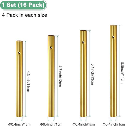 M METERXITY 16-Pack Wind Chime Tubes, 4 Sizes Aluminum Metal Wind Bell Empty Tubes for Outside/Adults Arts and Crafts/DIY [Gold]