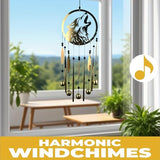Wolf Dream Catcher Wind Chimes for Outside, Gold Metal Howling Wolf Windchimes with Bells & Feathers, Gift for Wolf Lovers Chimes Wolves(Golden Wolf)