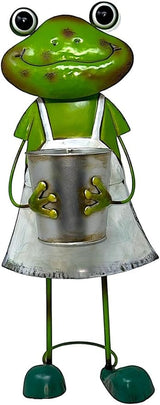 GERSON Frog Garden Figurine Metal Statue with Planter Tall Rustic Indoor Outdoor Patio Porch Decor 20"" H (Girl)