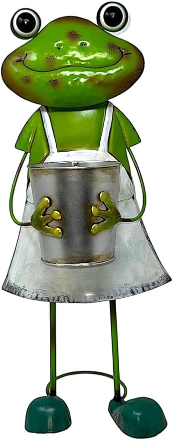 GERSON Frog Garden Figurine Metal Statue with Planter Tall Rustic Indoor Outdoor Patio Porch Decor 20"" H (Girl)