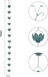 Topadorn 8.5 FT Rain Chain Iron Gutter Chains with 12 Rain Collector Thick Iron Flower Cups Garden Decoration,Lake Blue