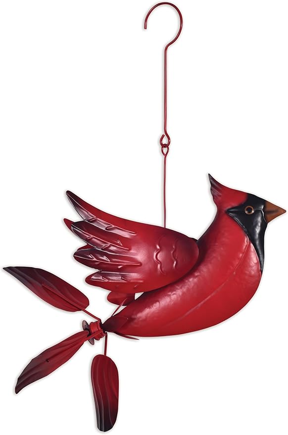 Sunset Vista Designs Rustic Garden Decor Outdoor Garden Hanging Spinner, 15.5" L x 13" W x 9" H, Red Cardinal