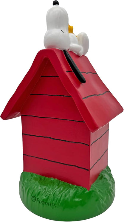 Peanuts Snoopy and Woodstock Relaxing on Doghouse Everyday Outdoor Garden Statue, 12 Inches Tall, Officially Licensed Peanuts Product