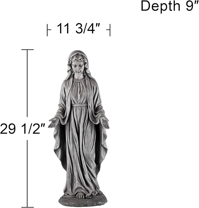 John Timberland Virgin Mary Statue Sculpture Catholic Religious Holy Decor Outdoor Garden Front Porch Patio Yard Outside Home Balcony House Exterior Backyard Gray Stone Finish Ceramic 29" Tall