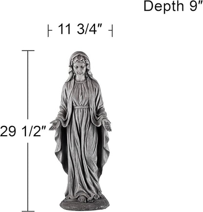 John Timberland Virgin Mary Statue Sculpture Catholic Religious Holy Decor Outdoor Garden Front Porch Patio Yard Outside Home Balcony House Exterior Backyard Gray Stone Finish Ceramic 29" Tall