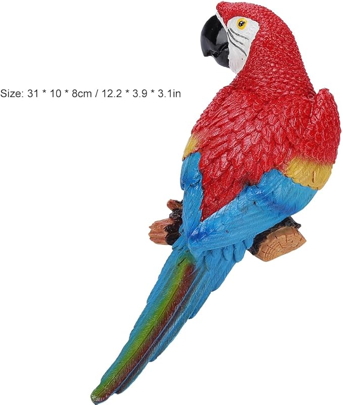Parrot Decor Decorations for Outside Patio, Large Realistic Parrot Statues for Pool Deck Garden Yard Lawn, Lifelike Bird Sculpture Tropical Animal Figurines for Tree Wall Decor(Red)